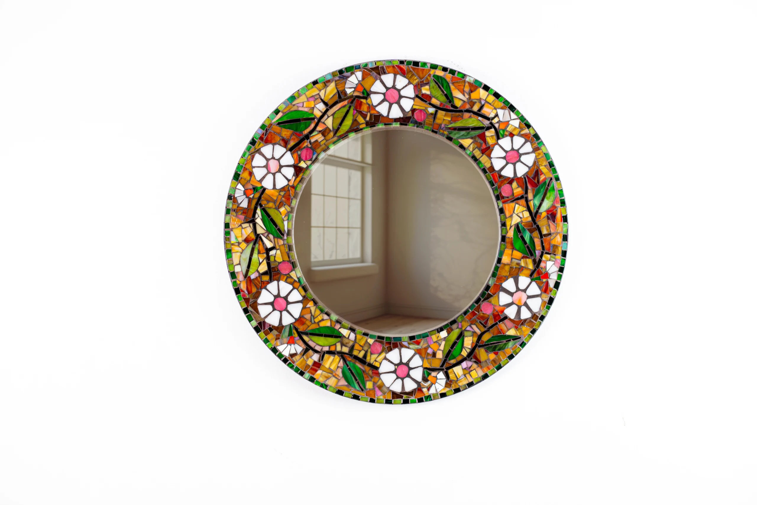 Copy of IMG_0463 Vibrant Daisy & Foliage Stained Glass Mosaic Mirror - Image 1