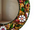 Vibrant Daisy & Foliage Stained Glass Mosaic Mirror - Image 3