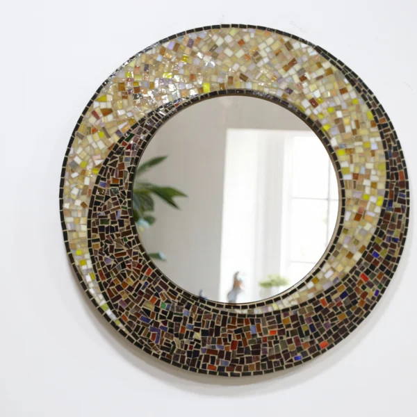 Abstract Swirl Mosaic Round Mirror (Warm Earth Tones)