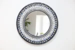 Geometric Checkered Round Mosaic Mirror (Blue & White Tones)