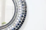 Geometric Checkered Round Mosaic Mirror (Blue & White Tones) - Image 3