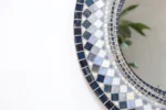 Geometric Checkered Round Mosaic Mirror (Blue & White Tones) - Image 2