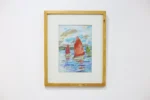 Vibrant Sailboats Framed Original Art / Mixed Media
