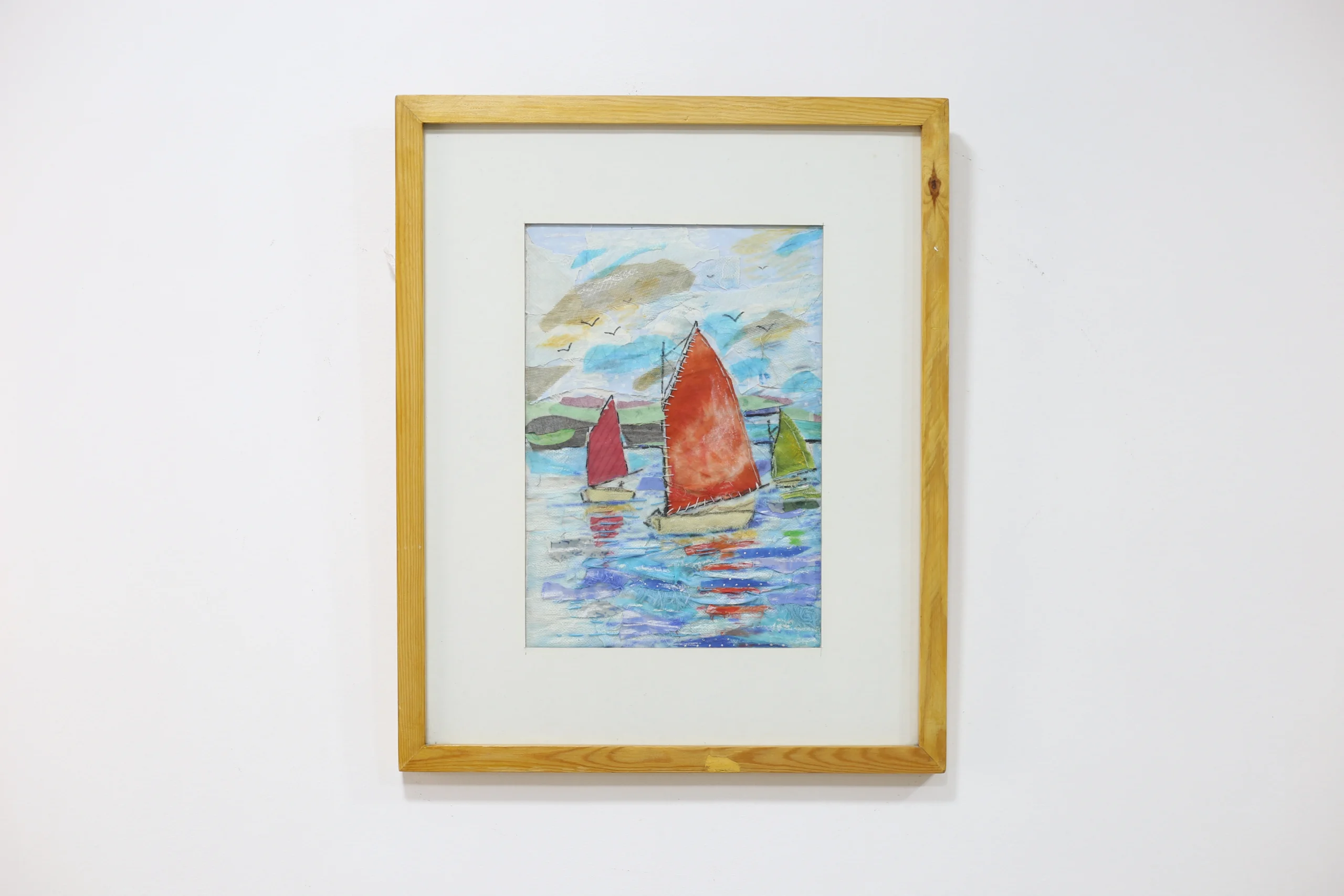 IMG_0025 Vibrant Sailboats Framed Original Art / Mixed Media - Image 1