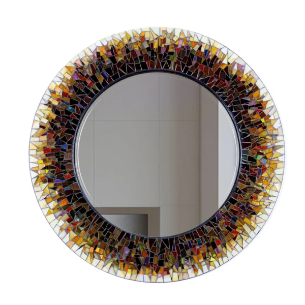 Abstract Sunburst Round Mosaic Mirror (Jewel-Toned)