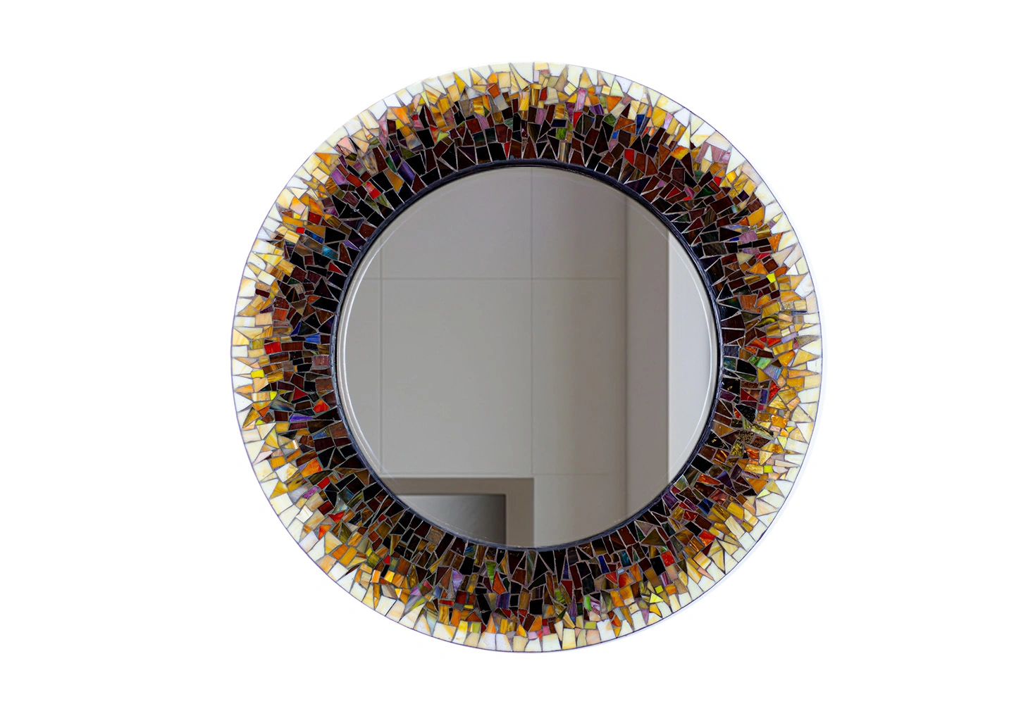 IMG_0416 Abstract Sunburst Round Mosaic Mirror (Jewel-Toned) - Image 1