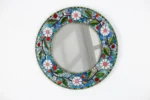 Handmade Blue & White Floral Vine Mosaic Round Mirror