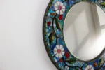 Handmade Blue & White Floral Vine Mosaic Round Mirror - Image 4