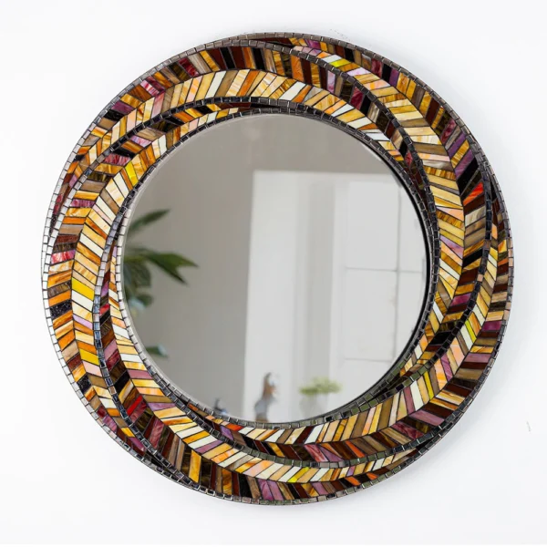 Handmade Floral Mosaic Round Mirror