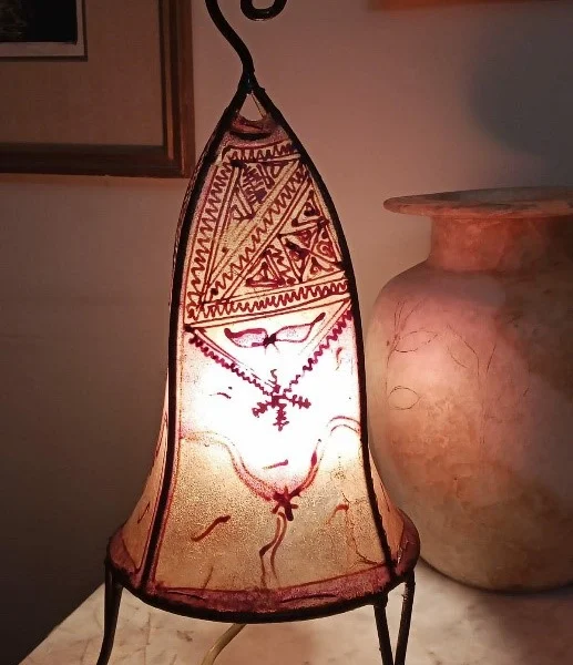 Vintage hand-painted leather lampshade